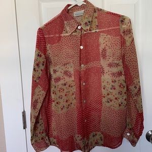Red button up longsleeve shirt with design